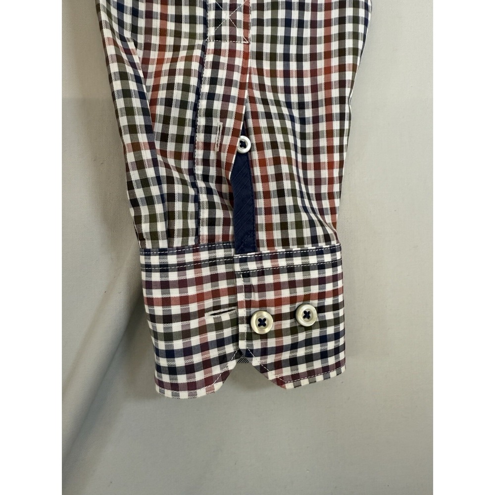Johnston Murphy Shirt Mens Size Medium Blue Orange Plaid Button Up Tailored Fit - Picture 7 of 16